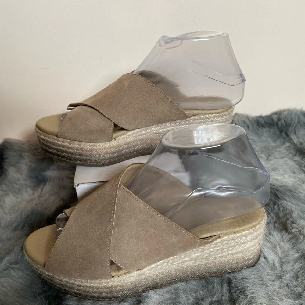 Anthropologie Paseart Tan Wedge Espadrille Shoes with Crossover Design - Picture 4 of 7